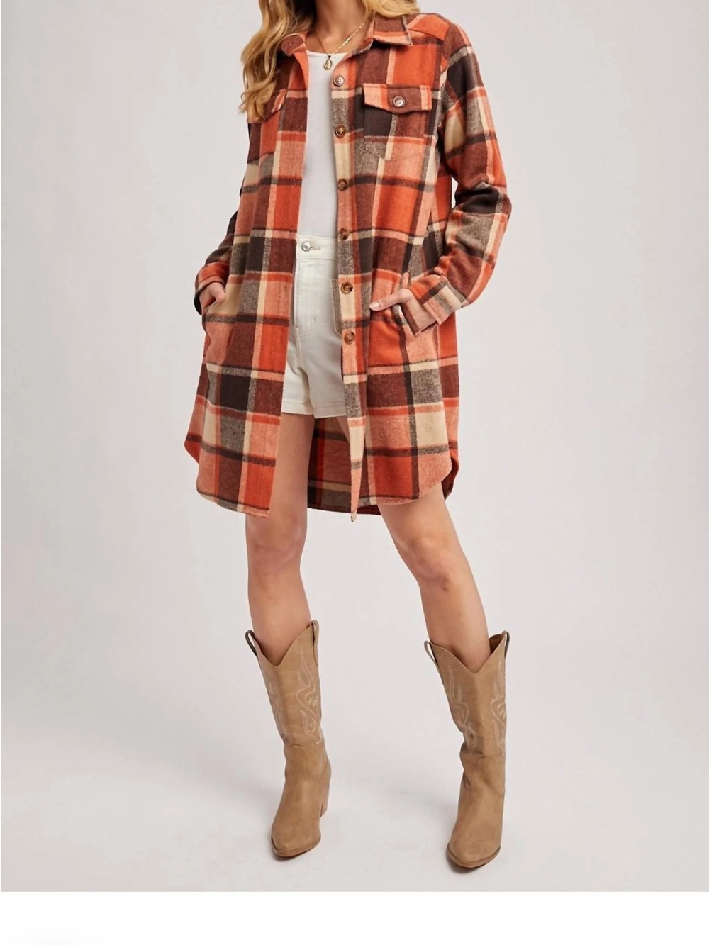 BluIvy Rust Plaid Flannel Shacket Size L NWOT